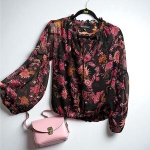 INC International Concepts Floral Bohemian Tie-Front Blouse (M)